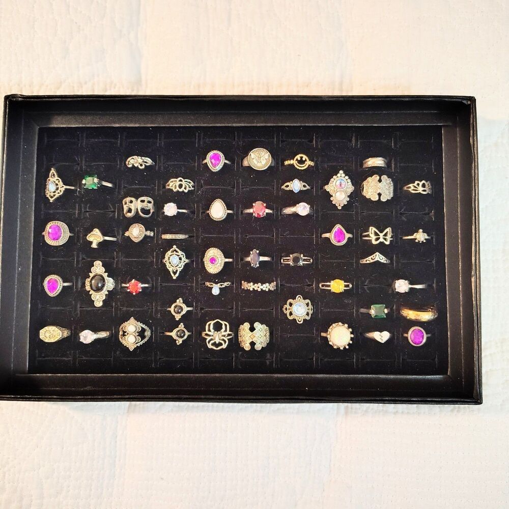 Ring LOT 49 Mix of Bohemian Antique Silver Vintage-Look Stone Retro Display too!